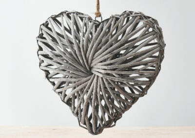 Large rattan grey heart at The Wooden Gem.