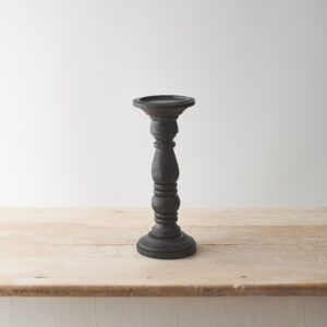 Large black wood pillar candle holders at The Wooden Gem