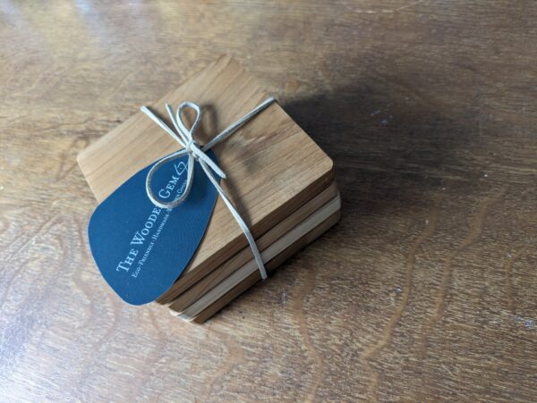 Handmade Teak coasters at The Wooden Gem. Eco-friendly wooden gifts for all occasions.